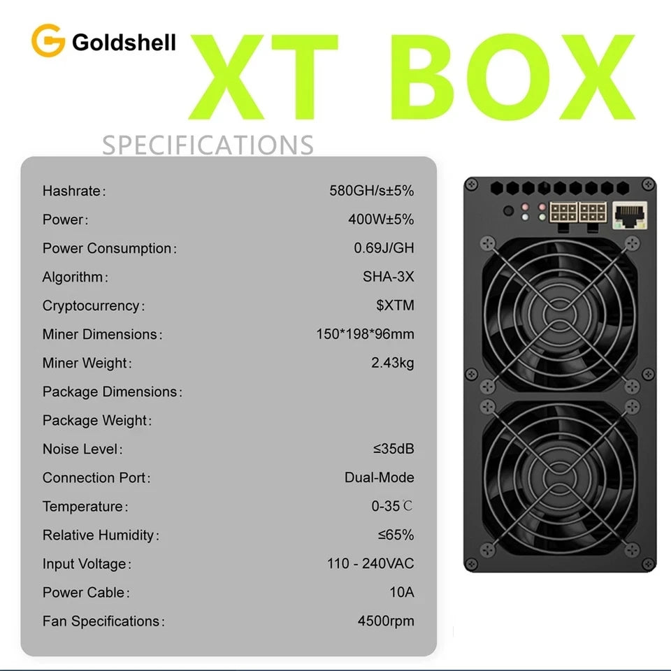New Goldshell XT Box 580GH/s 400W Miner Tari (XTM) Mining Machine Algorithm SHA-3X XTM Coin Asic High Yield Miner