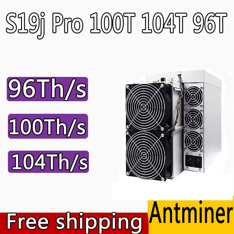 New Antminer S19j Pro 100T 104T 96T SHA-256 Miner Crypto BTC Mining Machine, Free Shipping