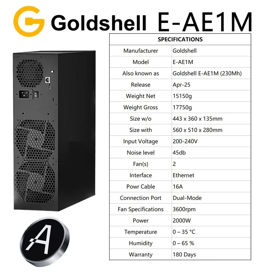 New Goldshell E-AE1M 230MH/s 2000W Aleo Miner High Efficiency Powerful zkSNARK Crypto Mining ALEO Coin Asic Miner E AE1M
