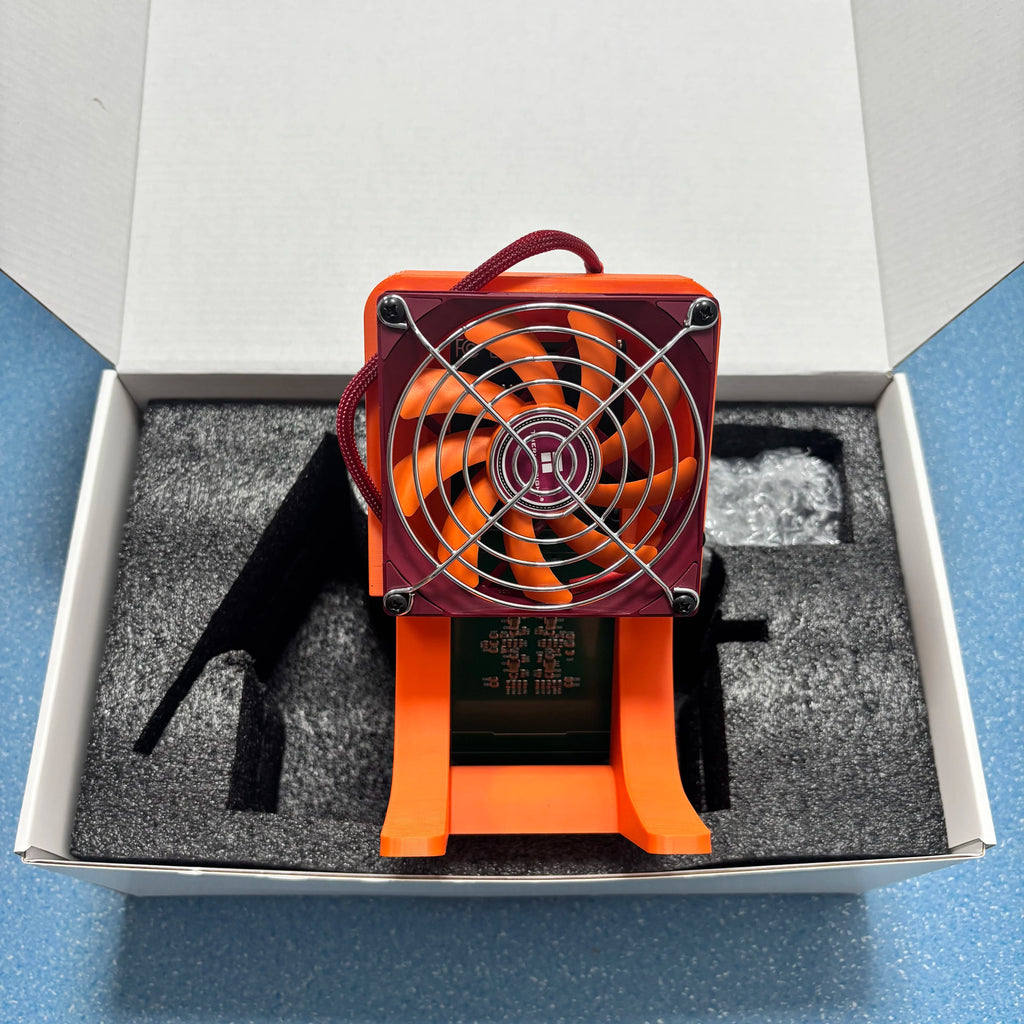 Orange bracket NerdQaxe++ 4.8T ASIC Bitcoin Miner with 2 High-Performance Fans – Efficient Crypto Mining Device for BTC