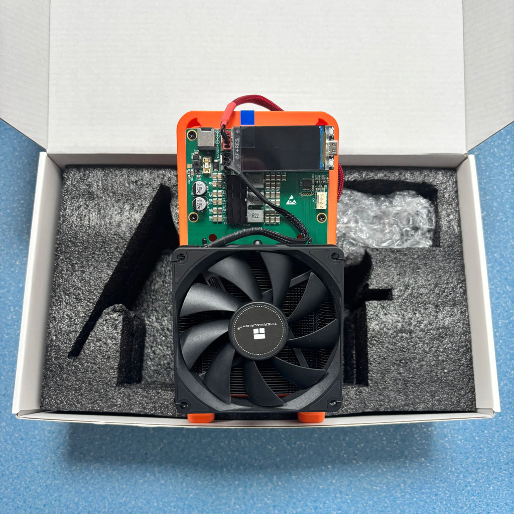 Orange bracket NerdQaxe++ 4.8T ASIC Bitcoin Miner with 2 High-Performance Fans – Efficient Crypto Mining Device for BTC