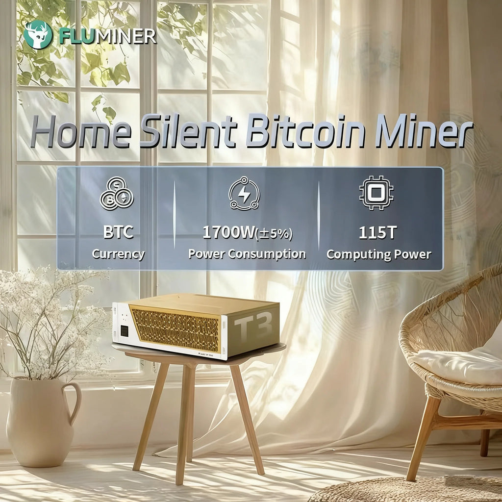 New Fluminer T3 115TH/s Bitcoin Miner 1700W ASIC Miner Quiet Home BTC Mining With PSU BTC Miner 110-240V Support
