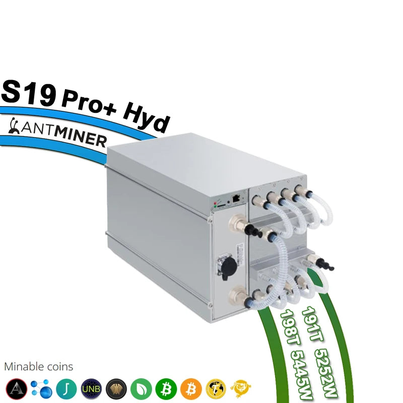 New Antminer S19 Pro+ Hyd Miner, 191Th 198Th BTC/BCH/BSV ASIC Mining Machine, Hong Kong In Stock