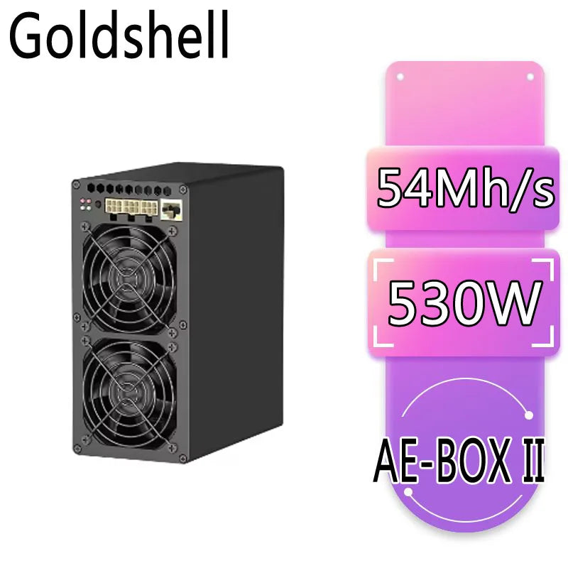 Goldshell AE-BOX II is an ASIC miner specifically targeting ALEO (Aleo) maximum hashrate of 54Mh/s while consuming 530W of power