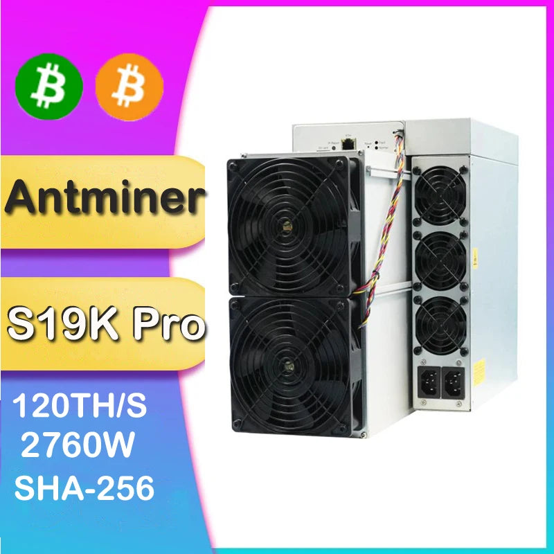 S19K Pro Bitcoin Miner, In Stock Antminer S19kpro 120T Asic Miner Crypto Mining 115T/110T New Machine, Free shipping