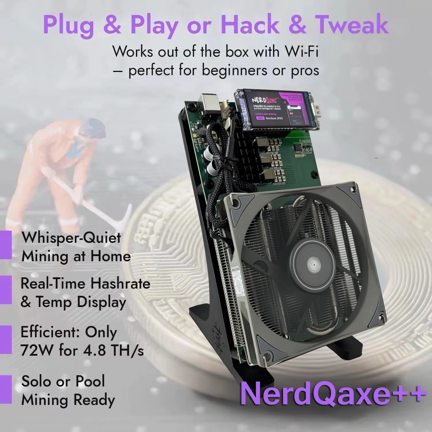 New Bitaxe NerdQaxe++ 4.8TH/s 68W Asic Bitcoins Miner BM1370 Chip Solo BTC 2.4G WiFi Open-Source BTC Mining Machine