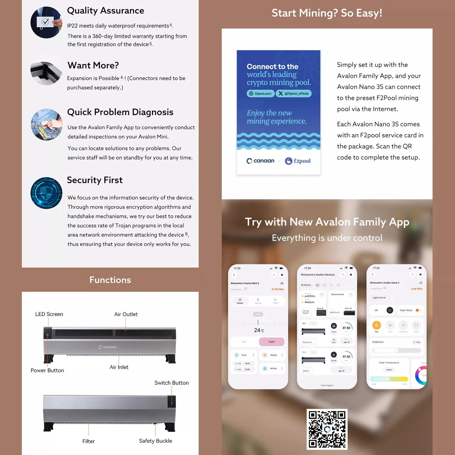 New Arrive Canaan Avalon Mini 3 37.5Th/s 800W BTC Miner Household Baseboard Heater Avalon Mini 3 Bitcoin Miner in Stock