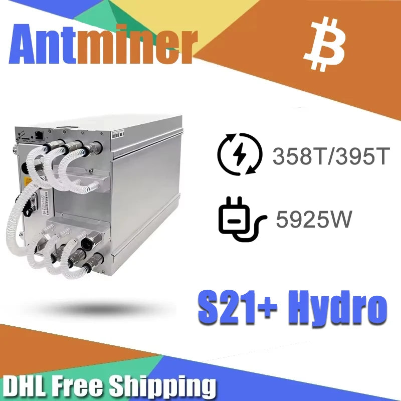 Brand New BITMAIN Antminer S21+ Hydro 395T 5925W 3 Phase Input 380~415V S21+ Hyd 358T Bitcoin Miner with Cooling Technology