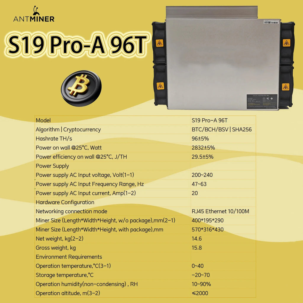New Antminer S19 Pro-A 104Th/s 84T 92T 100T BTC Miner Mining Machine Asic Miner Bitmain Antminer S19 Pro A 96Th/s 3250w With PSU