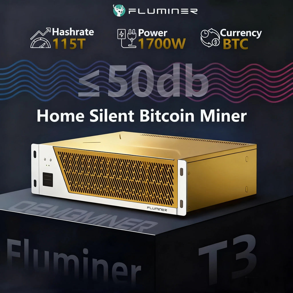 New Fluminer T3 115TH/s Bitcoin Miner 1700W ASIC Miner Quiet Home BTC Mining With PSU BTC Miner 110-240V Support