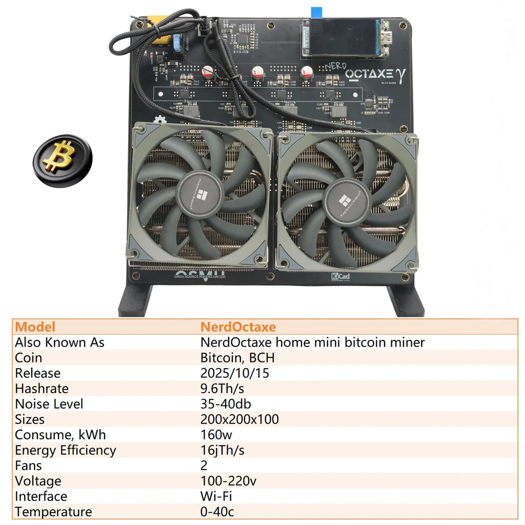 2025 New Bitaxe NerdOCTAxe Air Cooling 9.6Th/s 160W Miner NerdOctaxe Home Mini Bitcoin BCH Dual Fans Mining Machine