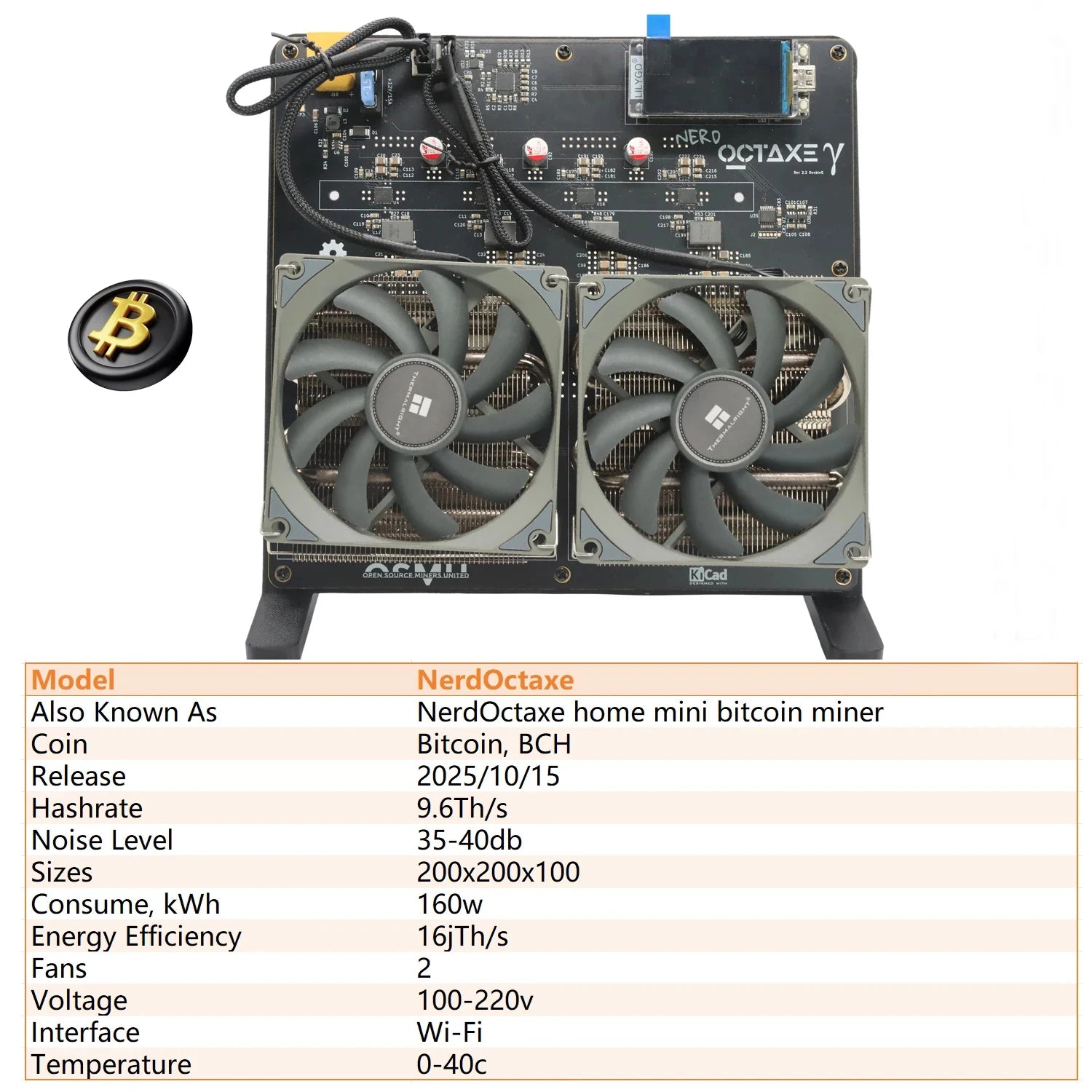 2025 New Bitaxe NerdOCTAxe Air Cooling 9.6Th/s 160W Miner NerdOctaxe Home Mini Bitcoin BCH Dual Fans Mining Machine