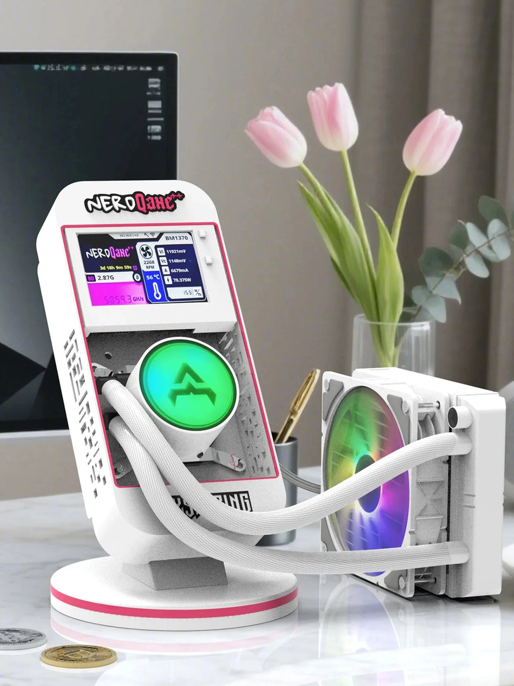 2025 New Bitaxe NerdQaxe++Water Cooling 4.8th/s Computing Power Bitcoin Miner White