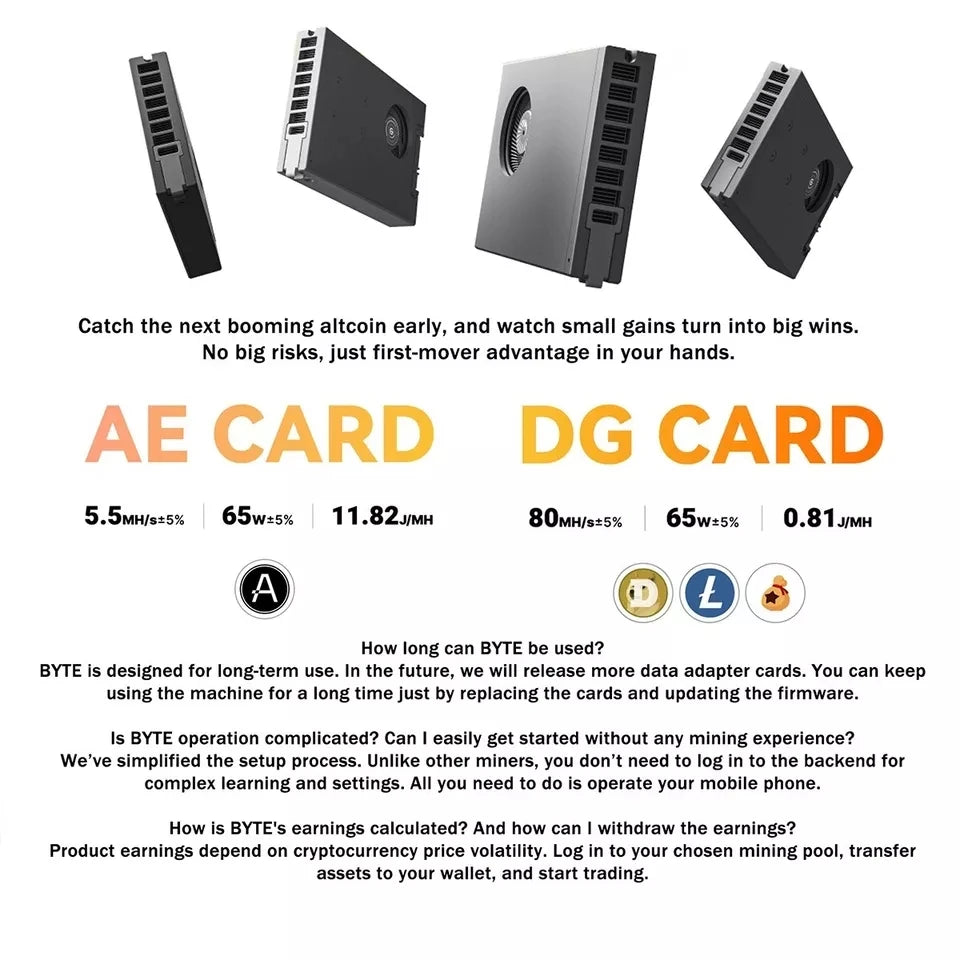 in Stock Goldshell BYTE (Aleo & Doge Dual-Algorithm) DG CARD 80Mh/s AE CARD 5.5Mh/s Aleo & Doge 140W Mining Machine