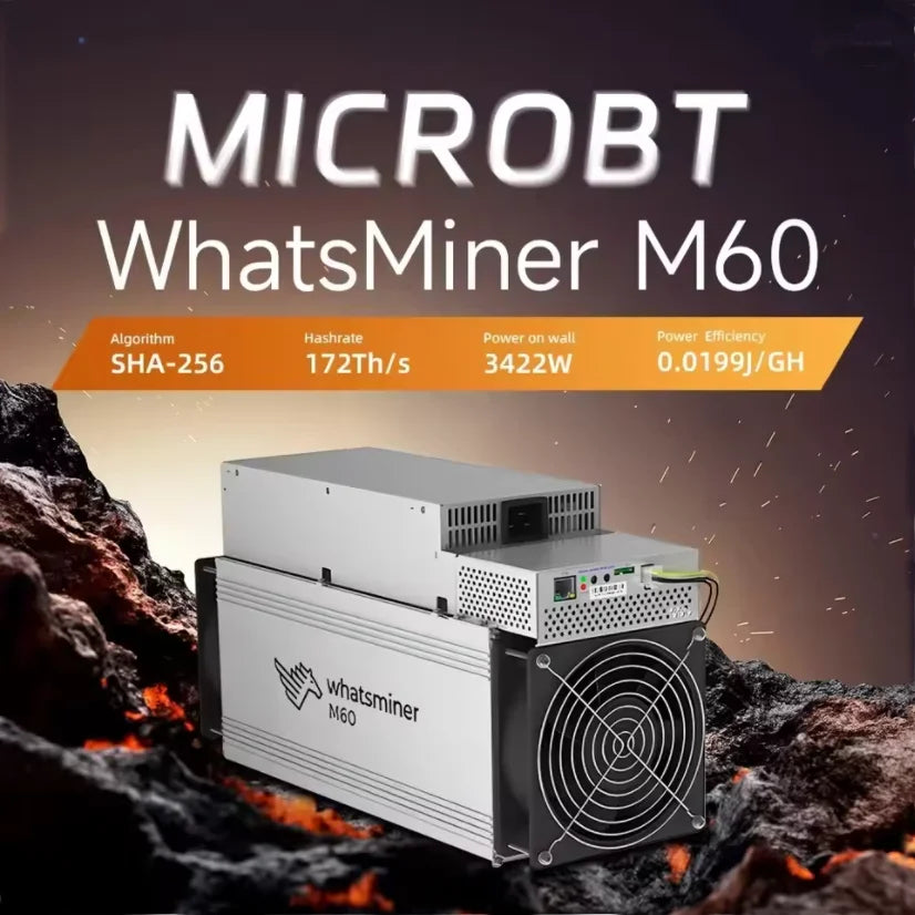 New BTC Miner Whatsminer M60 3383W 170T/172T/174T/176T Bitcoin Miner SHA-256 MicroBT M60 BTC Mining With PSU