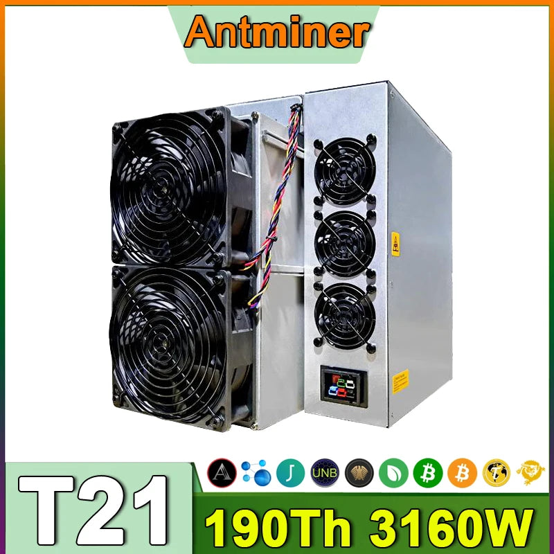 New Antminer T21 Miner Hashrate 190T Power 3160W BTC BSV BCH Mining Machine, Hong Kong Express Delivery