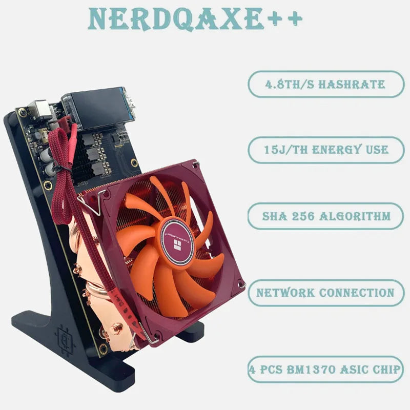 Bitaxe NerdQaxe++ BTC Solo Miner 4.8T-5TH/S 80W 4XBM1370 ASIC Chip Open Source Bitcoin Crypto Miner Silent Miner