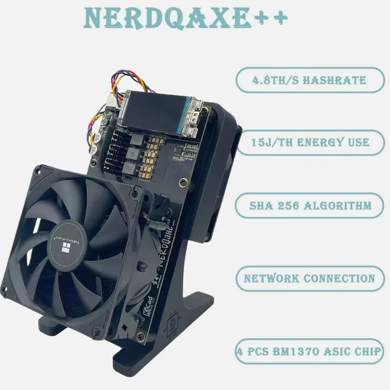 2025 New Bitaxe NerdQaxe++ BTC Solo Miner 4.8T-5TH/S 80W 4XBM1370 ASIC Chip Open Source Bitcoin Crypto Miner Silent Miner