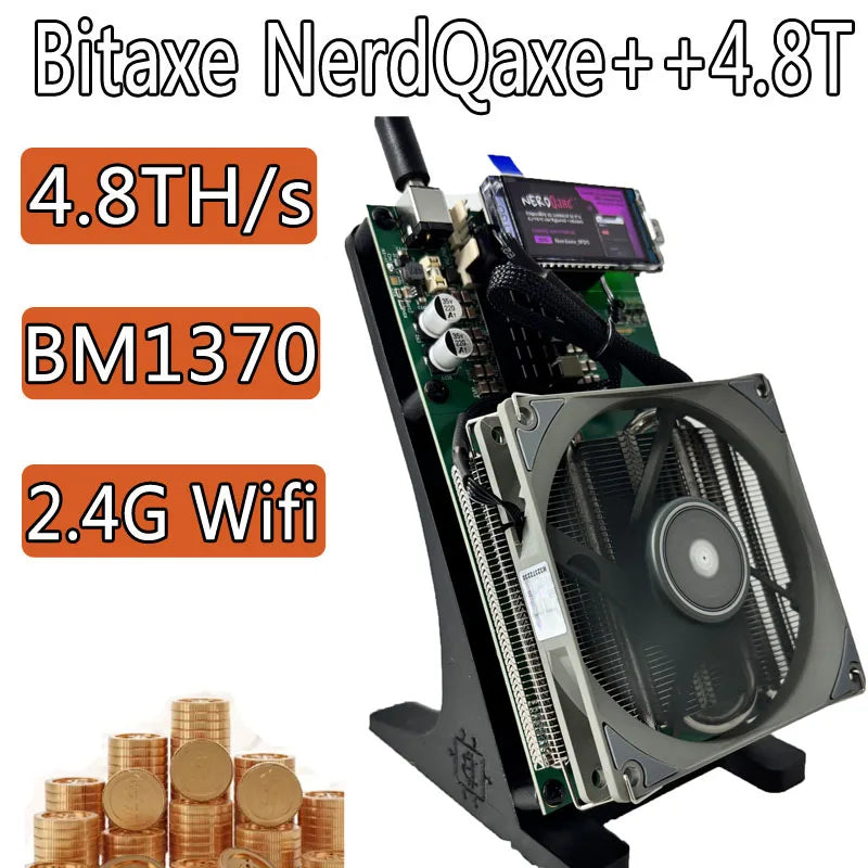 2025 New Bitaxe NerdQaxe++ BTC Solo Miner 4.8T-5TH/S 80W 4XBM1370 ASIC Chip Open Source Bitcoin Crypto Miner Silent Miner