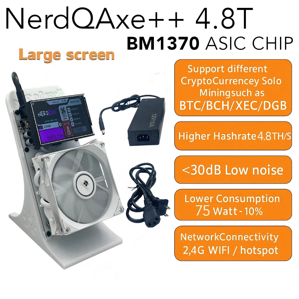 Free Shipping Bitaxe NerdQAxe++ 4.8T with Large screen 75W 2.4g WiFi BM1370 chips Bitcoin Miner Asic Miner