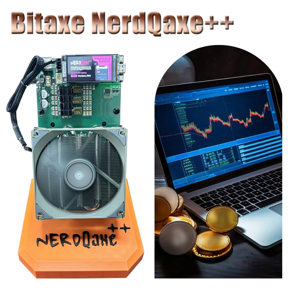 Bitaxe NerdQaxe++ BTC Solo Miner 4.8T-5TH/S 80W 4XBM1370 ASIC Chip Open Source Bitcoin Crypto Miner Silent Miner