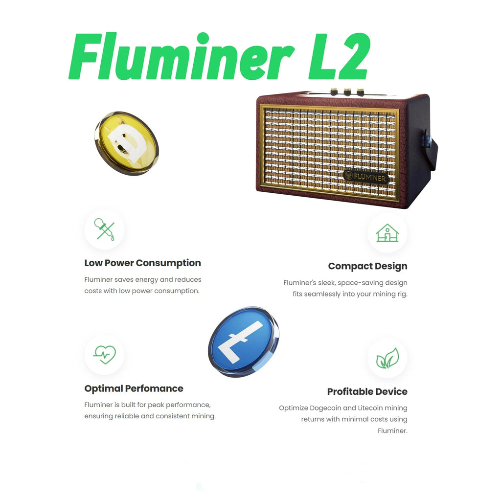 New Fluminer L2 1.2Gh/s 280W LTC Dogecoin Miner Scrypt Algorithm Home Use 110-240V ASIC Mining Machine in Stock