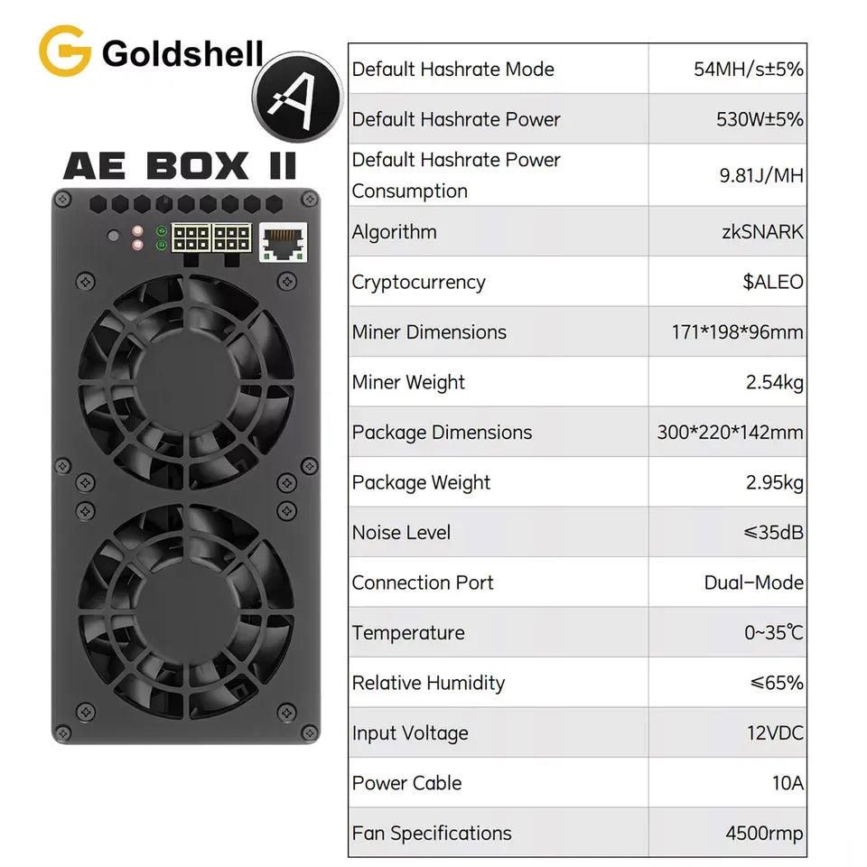 Goldshell AE BOX II 54MH/s 530W,AE BOX PRO 44MH/s 460W,AE BOX 37MH/s 360W Goldshell AE BOX2 BOX 2