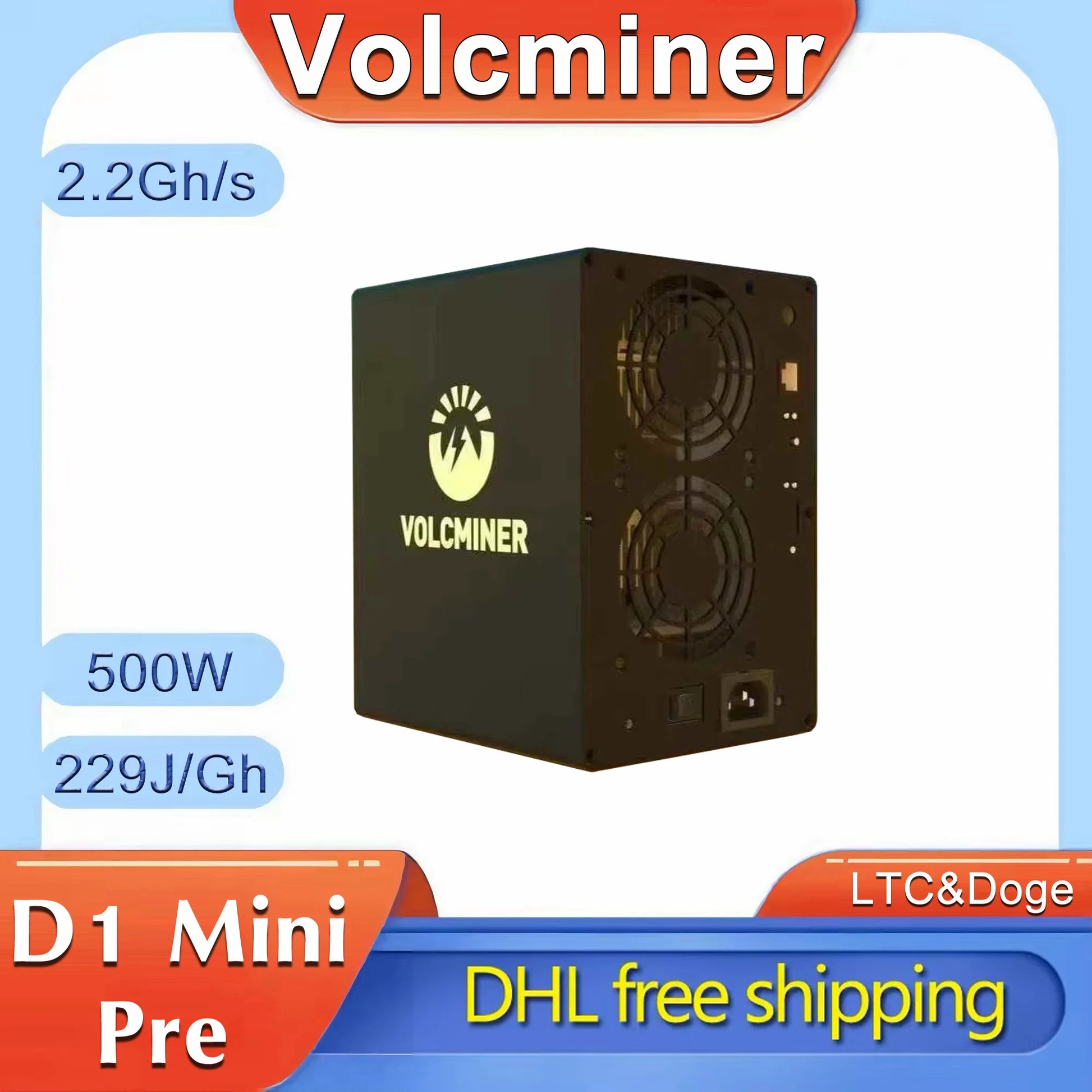 New VolcMiner D1 Mini Pre Miner LTC&Doge Coin Mining Machine 2.2Gh/s 500W Asic Miner  in Stock