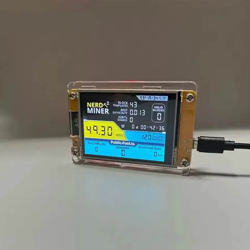 New Bitcoin Miner nerd miner V2 2.8 inches btc miners 375kH/S BTC miner BCH DGB Crypto miners Firmware Nerdminer LCD Display