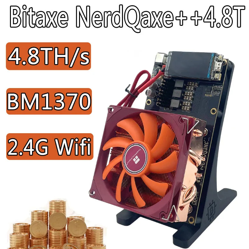 2025 New Arrival Bitaxe NerdQaxe++ Hydro Asic Miner 4.8T 78W Mining Powerful Bitcoin Solo BTC Miner With Power Supply Home Miner