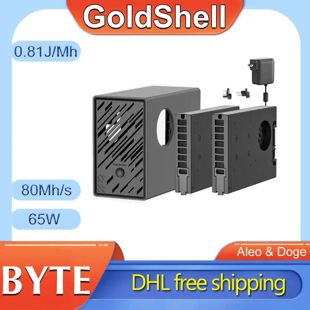 Pre-sale Goldshell BYTE (Aleo & Doge Dual-Algorithm) DG CARD 80Mh/s AE CARD 5.5Mh/s Aleo & Doge 140W Mining Machine