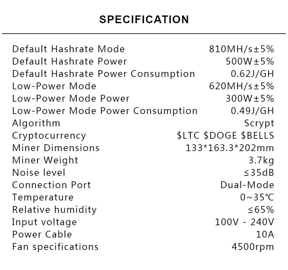 Goldshell Mini DOGE III Plus LTC&Doge Miner 810MH/S 500W LTC&Doge Coin Miner