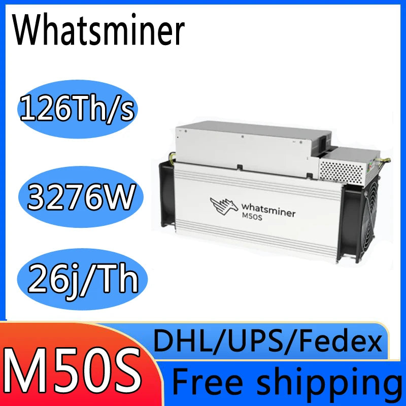 New Whatsminer M50s 126T 128T 124T 130T 134T 26W ASIC miners Powerful miner mining Bitcoin Miner Machine Free Shipping