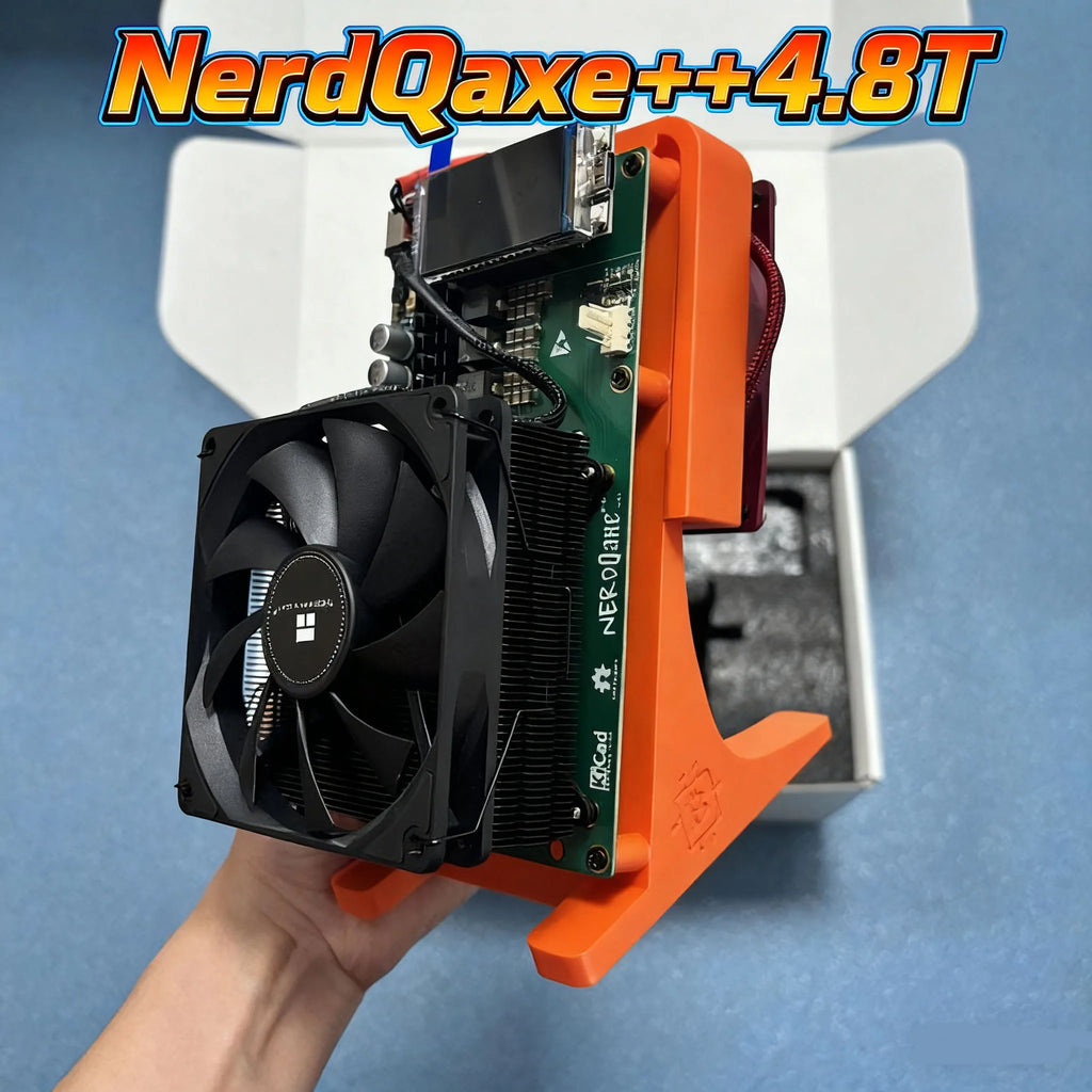 Orange bracket NerdQaxe++ 4.8T ASIC Bitcoin Miner with 2 High-Performance Fans – Efficient Crypto Mining Device for BTC
