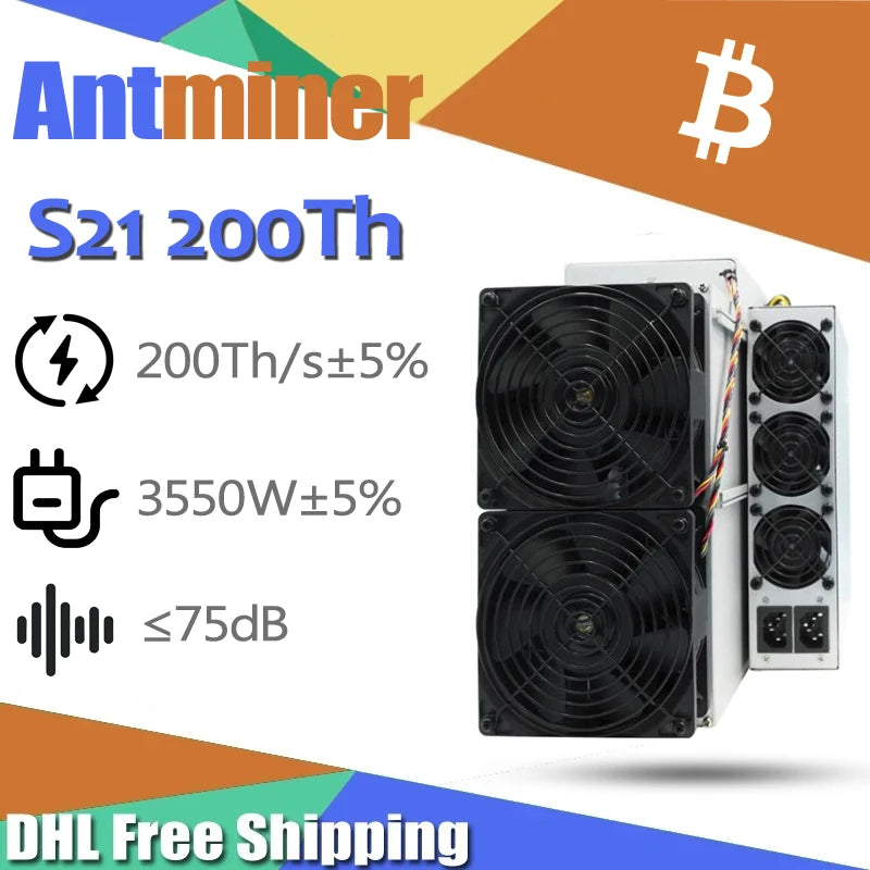 In Stock Bitmain Antminer S21 (200Th) Bitcoin Miner 200T 3500W 17.5J/T BTC/BCH/BSV SHA256 Air-cooling Miner