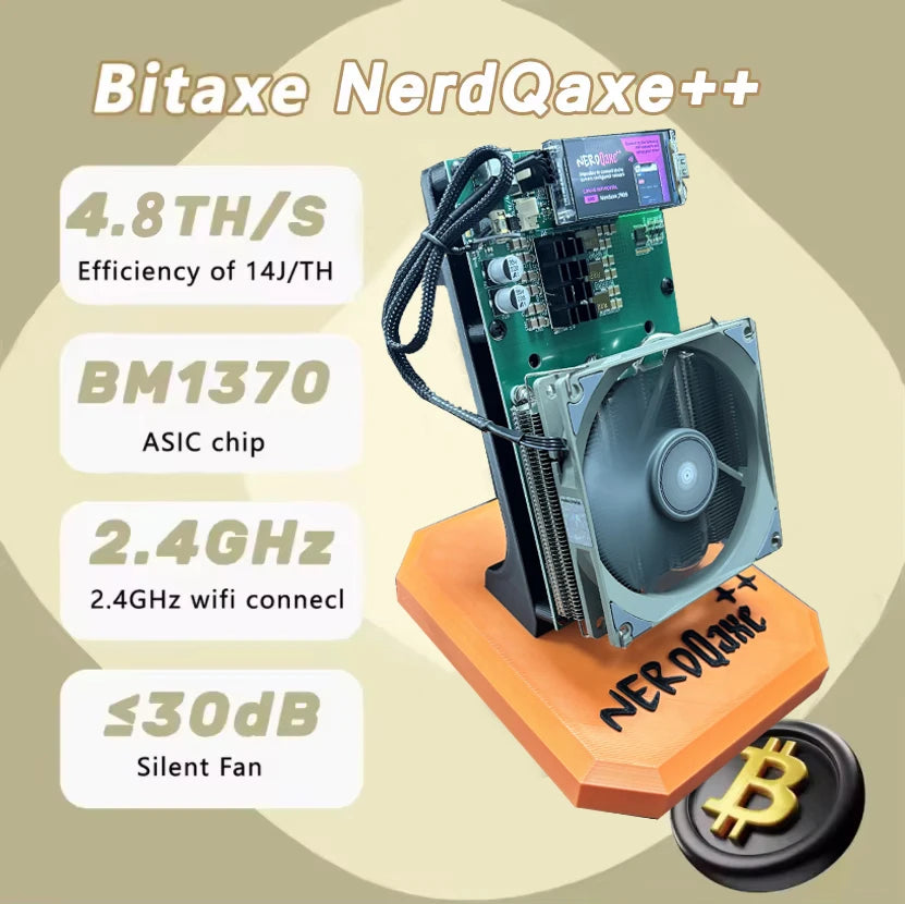 Bitaxe NerdQaxe++ BTC Solo Miner 4.8T-5TH/S 4XBM1370 ASIC Chip 80W Open Source Bitcoin Crypto Miner Silent Miner