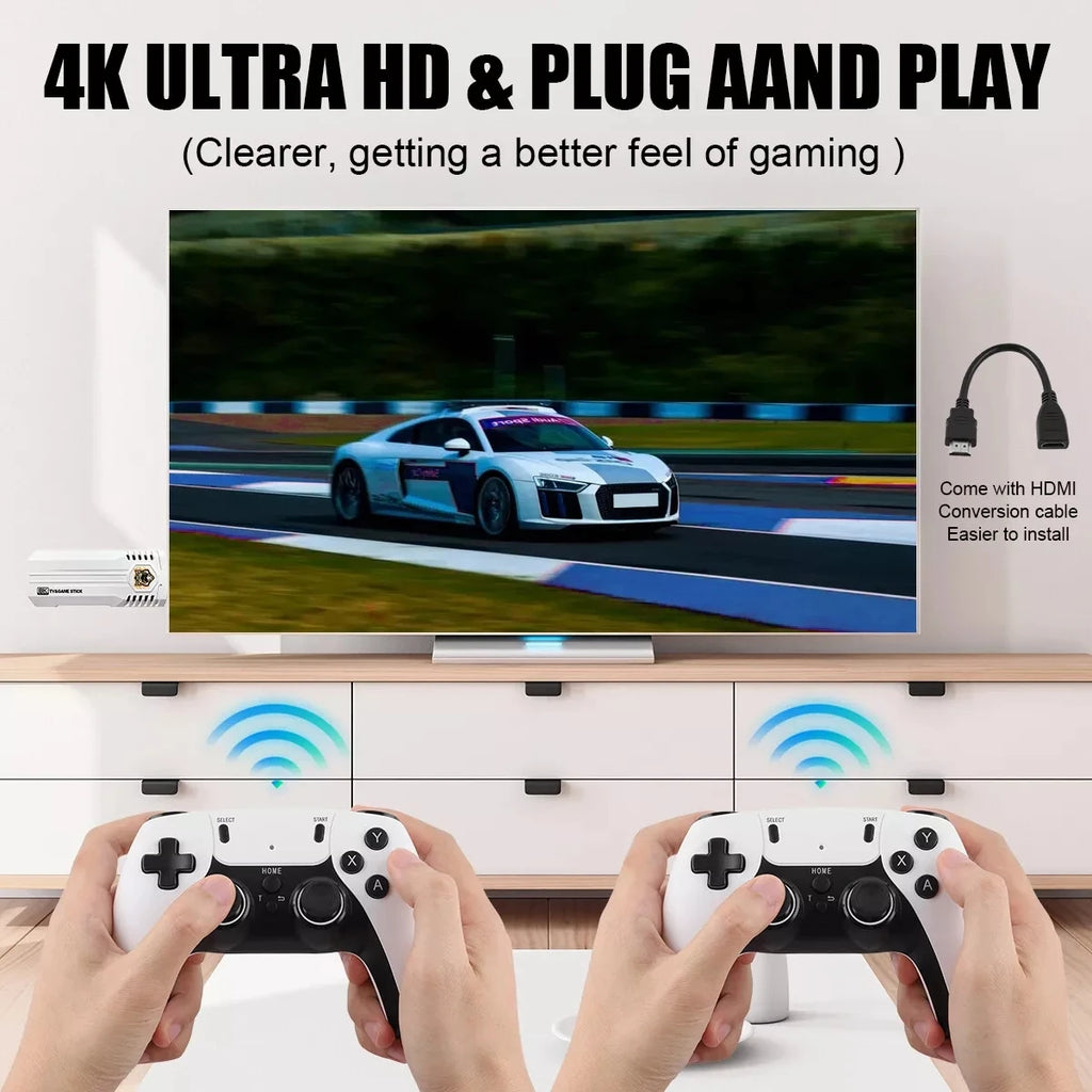 HDMI 8K TV Game Stick Console Built-in 64GB 40000+Retro Games+2 Wireless Gamepad