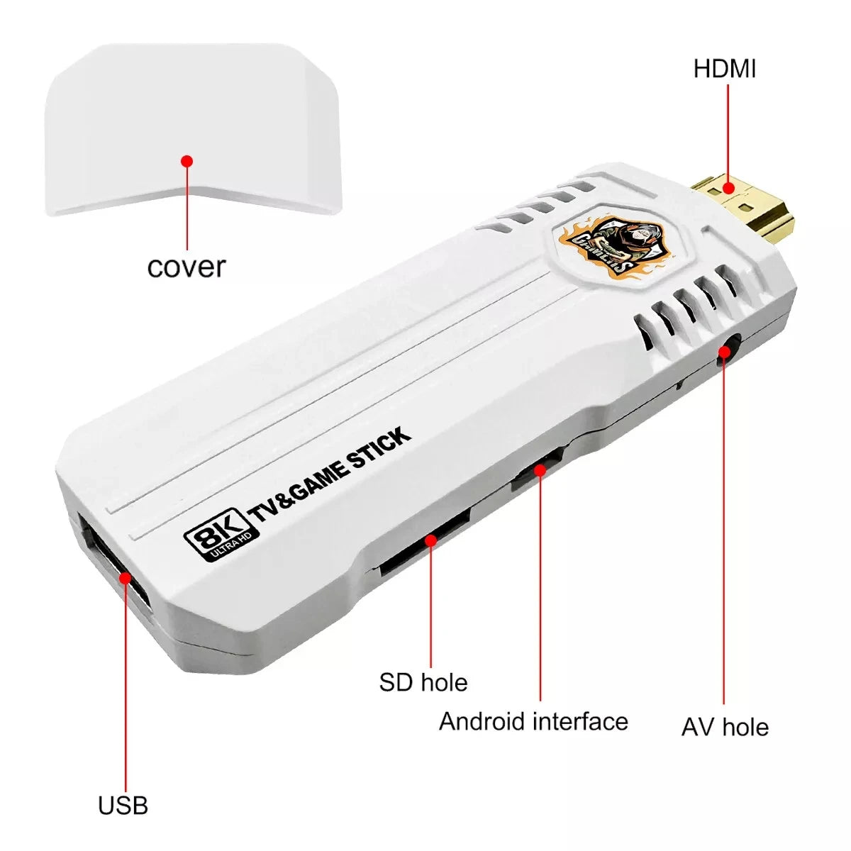 HDMI 8K TV Game Stick Console Built-in 64GB 40000+Retro Games+2 Wireless Gamepad