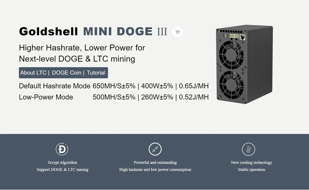 Goldshell MINI DOGE III (Wifi) Doge Coin Litcoin Mining Asic Miner Crypto Hardware Quiet Home Mining MINI DOGE3 Plus