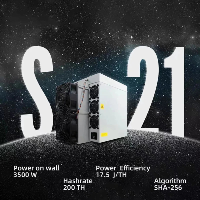 In Stock Bitmain Antminer S21 (200Th) Bitcoin Miner 200T 3500W 17.5J/T BTC/BCH/BSV SHA256 Air-cooling Miner