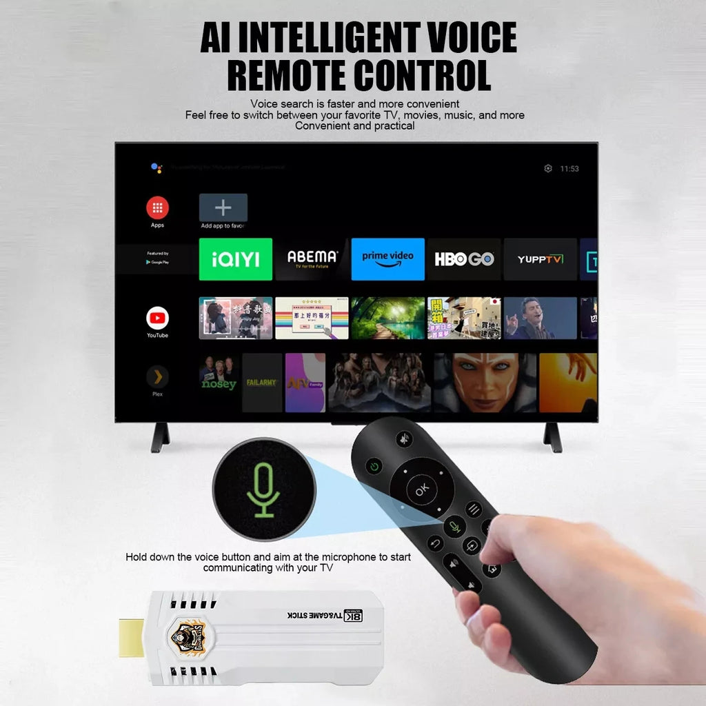 HDMI 8K TV Game Stick Console Built-in 64GB 40000+Retro Games+2 Wireless Gamepad