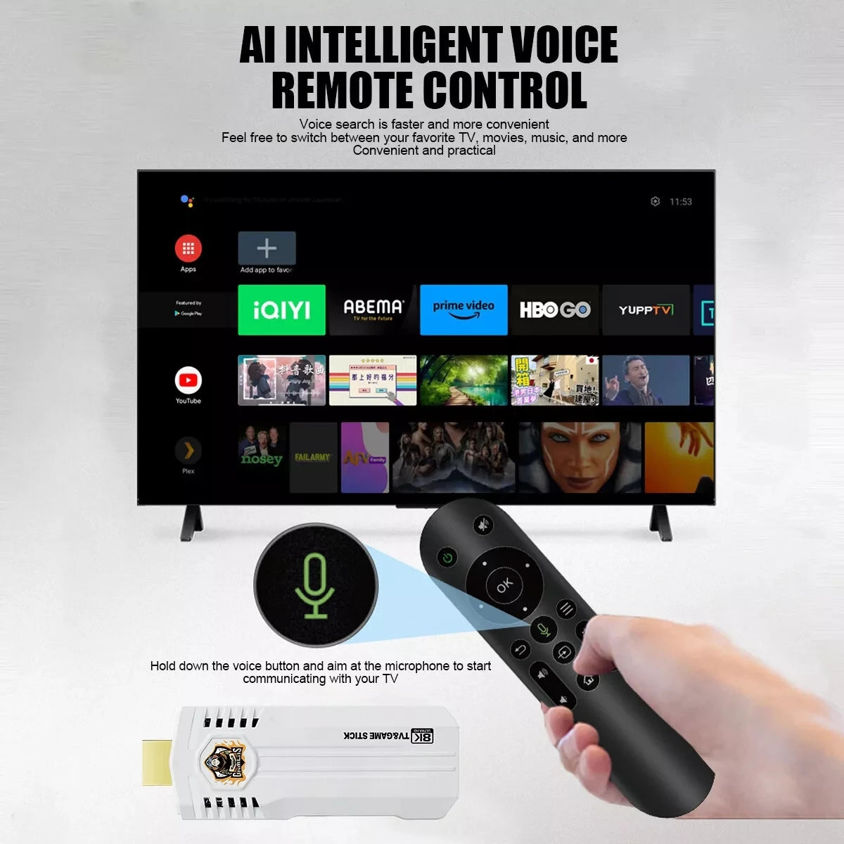 HDMI 8K TV Game Stick Console Built-in 64GB 40000+Retro Games+2 Wireless Gamepad