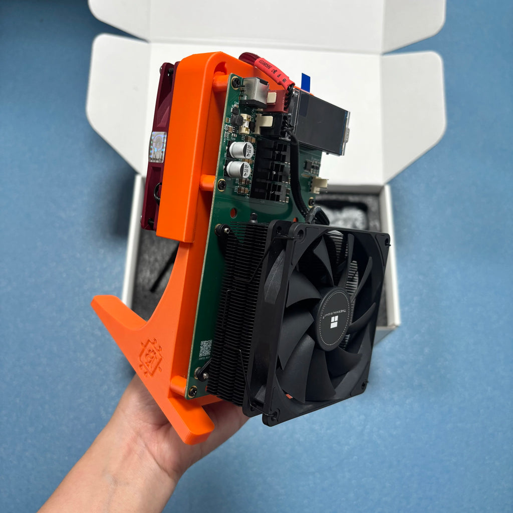 Orange bracket NerdQaxe++ 4.8T ASIC Bitcoin Miner with 2 High-Performance Fans – Efficient Crypto Mining Device for BTC