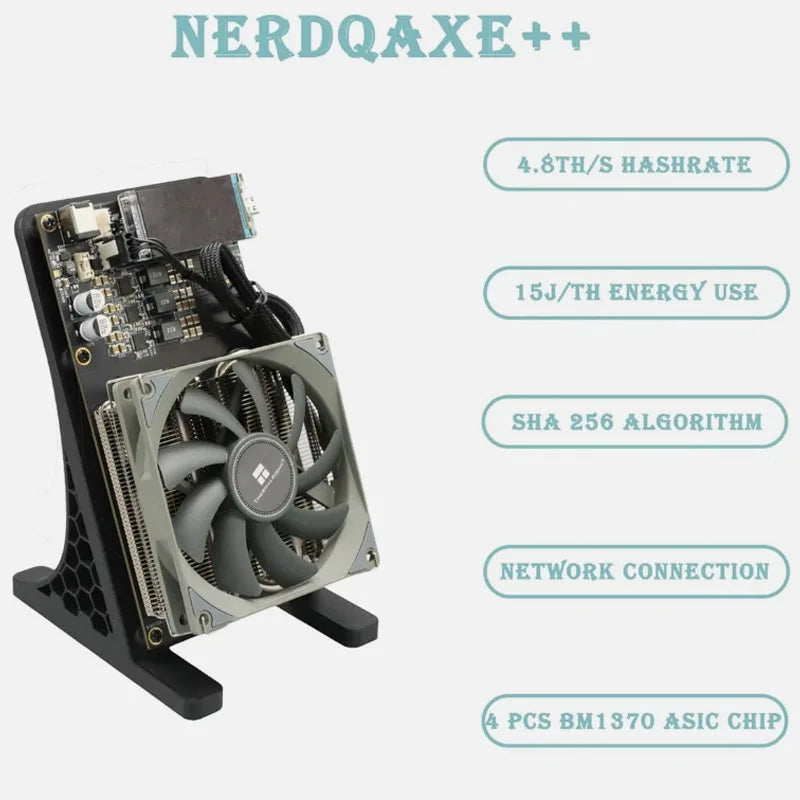 Bitaxe NerdQaxe++ BTC Solo Miner 4.8T-5TH/S 80W 4XBM1370 ASIC Chip Open Source Bitcoin Crypto Miner Silent Miner