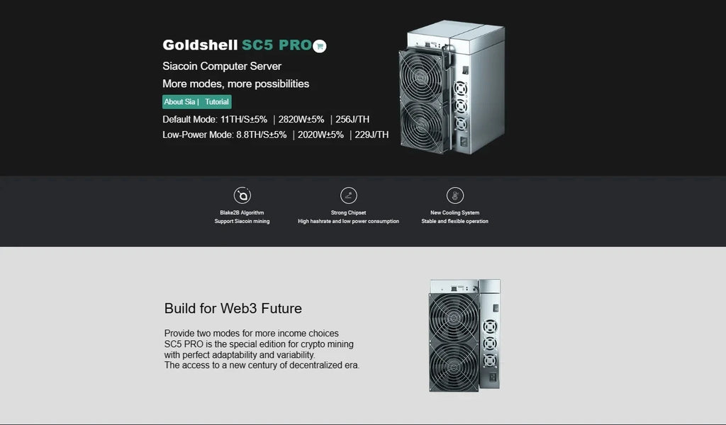 In Stock Cooldragon Goldshell SC5 Pro Siacoin SC Miner 11TH/s 2820W Blake2B-Sia algorithm