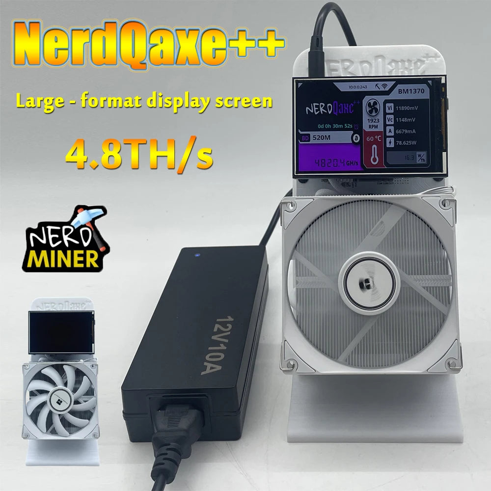 Large - Format display screen Bitaxe NerdQaxe++ 4.8TH/s Bitcoins Miner 4 Pieces BM1370 Asic Chip Solo BTC 68W 2.4G WiFi